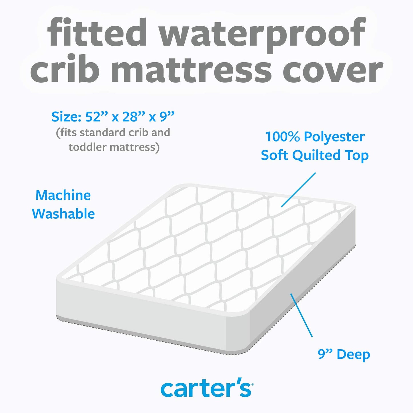 Carters Waterproof Fitted Quilted Crib and Toddler Protective Mattress Pad