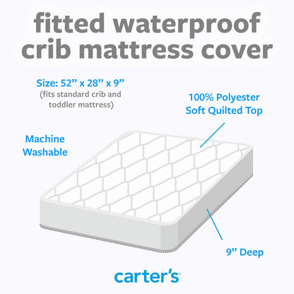 Carters Waterproof Fitted Quilted Crib and Toddler Protective Mattress Pad