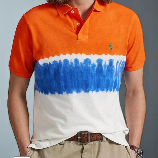 Polo Ralph Lauren Men's, Dip-Dyed Mesh Polo Shirt, Orange, White, Blue