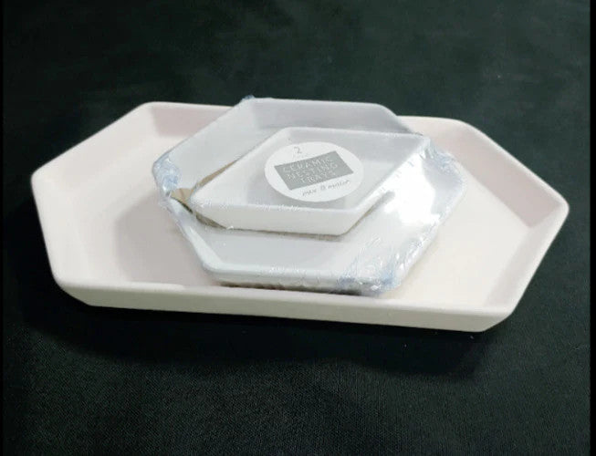 Set of 3 Bullseye's Playground White Bisque Ceramic Hexagon Nesting Trays