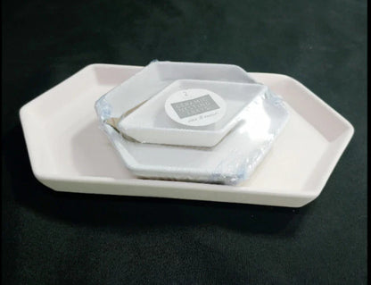 Set of 3 Bullseye's Playground White Bisque Ceramic Hexagon Nesting Trays