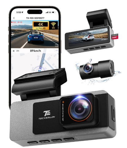 TECXLERON Dash Cam Front and Rear, 4K Dual Dash Cam, Dash Camera for Cars wit...