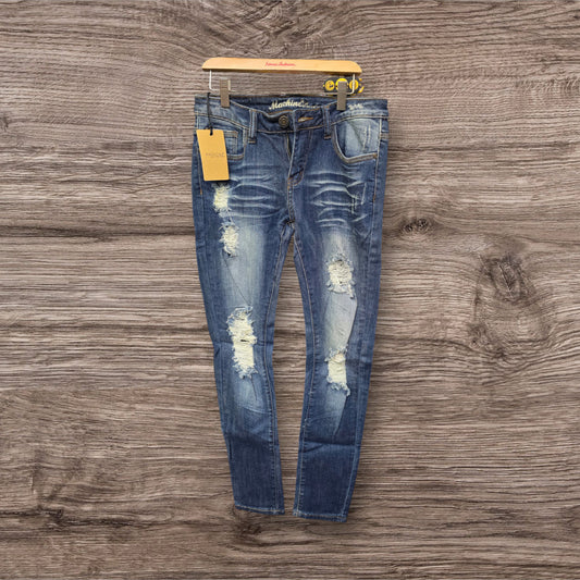 Machine Size 5 Blue Jeans Dmp-4274L Womens Juniors Distressed Boho Skinny Tight