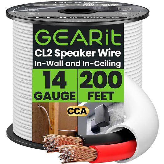 14/2 Speaker Wire (200 Feet) 14 Gauge (Copper Clad Aluminum) - Fire Safety in...