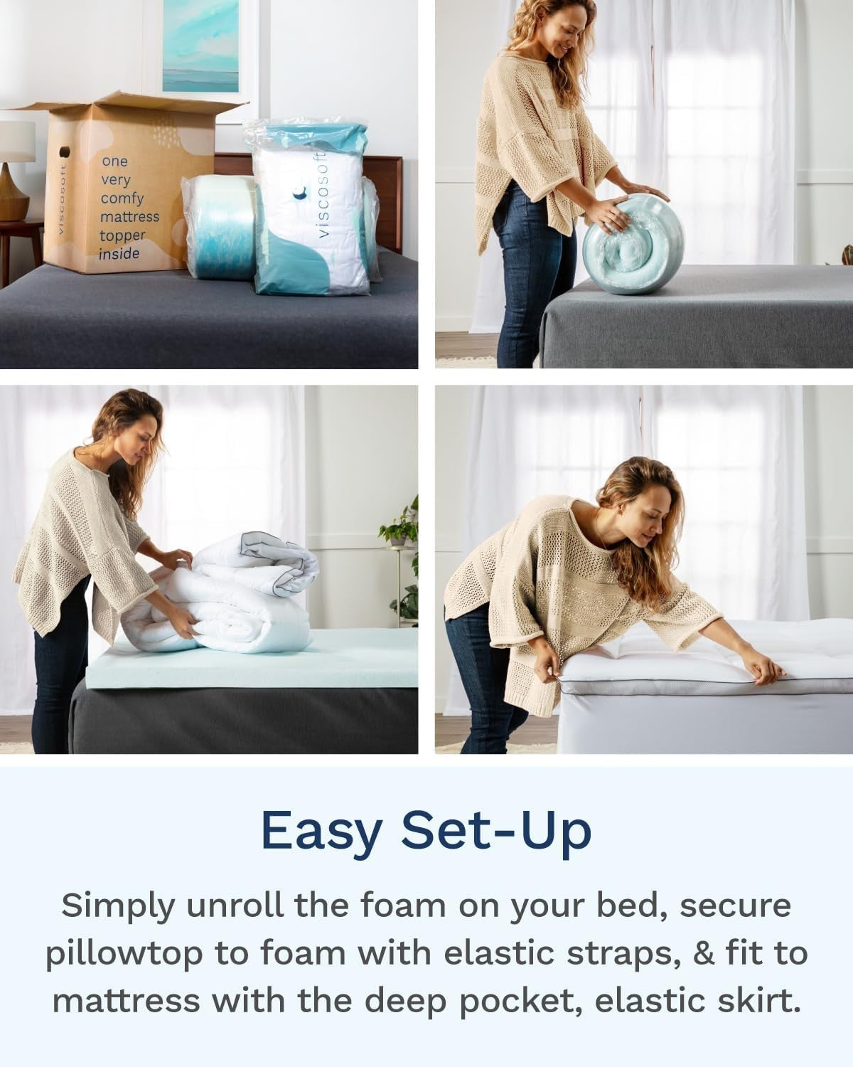 ViscoSoft 4 Inch Pillow Top Memory Foam Mattress Topper Queen  Cooling Hybrid...