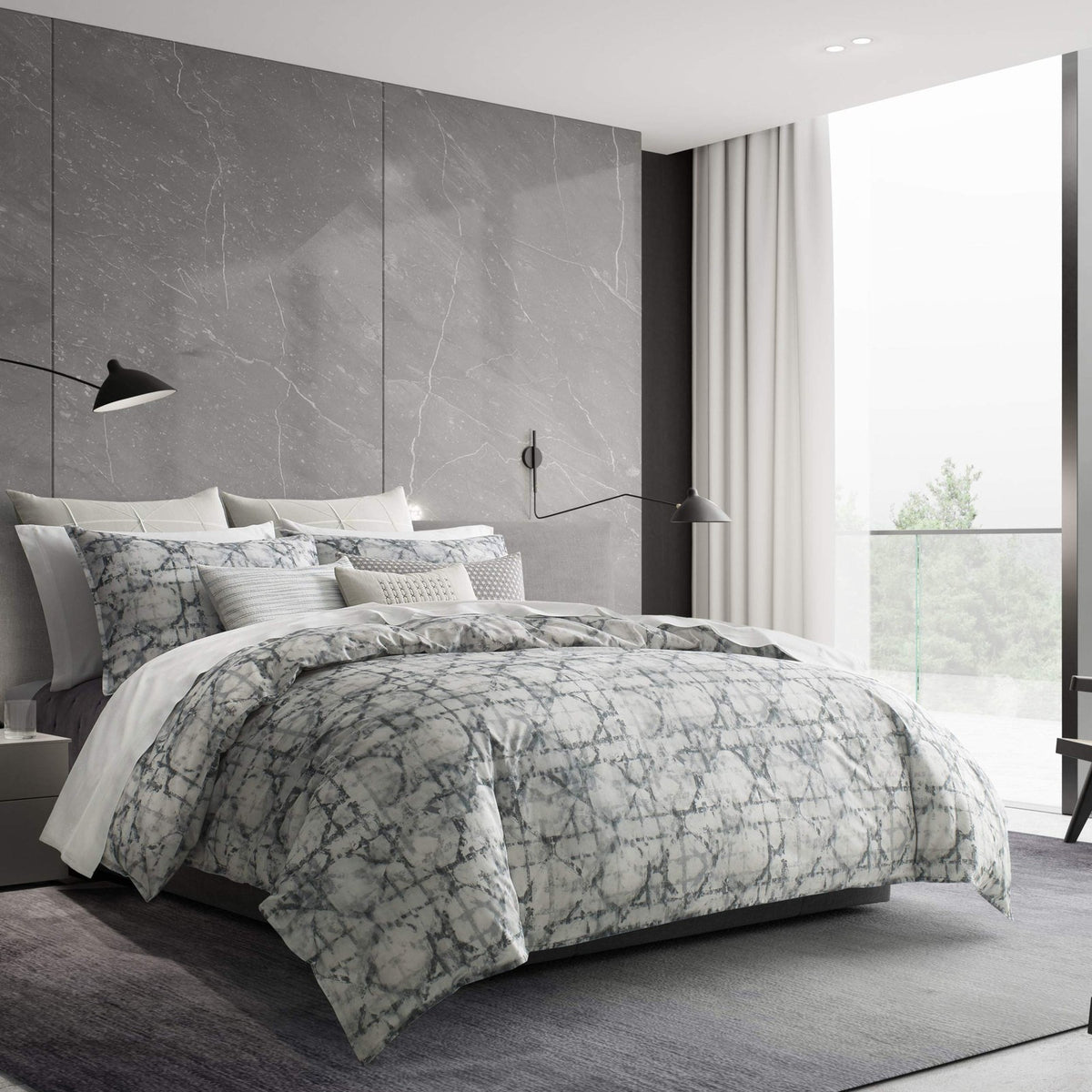 Vera Wang Layered Geometric Grey Euro Sham