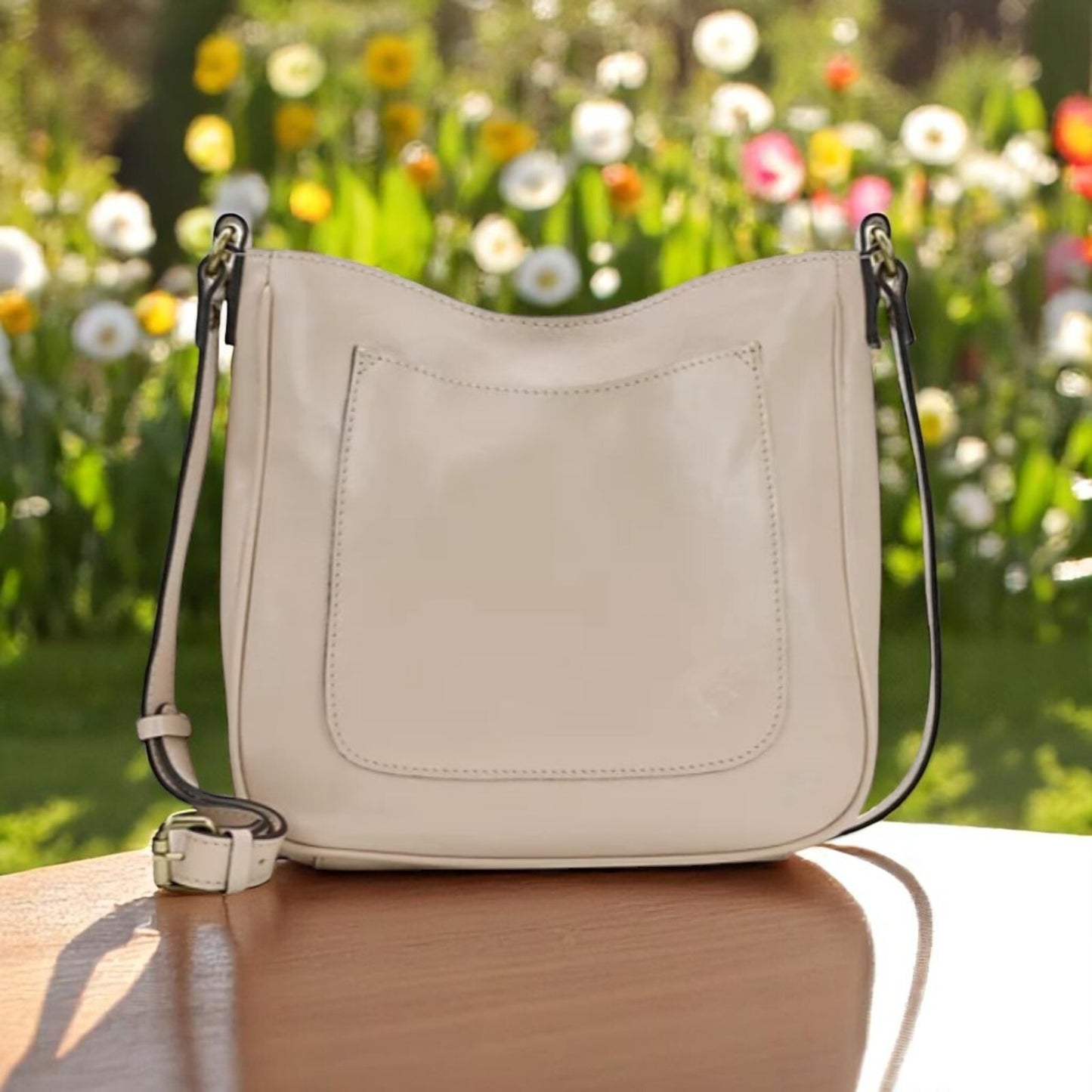 Patricia Nash Emeline Vintage Distressed Leather Crossbody Bag - Chalk White