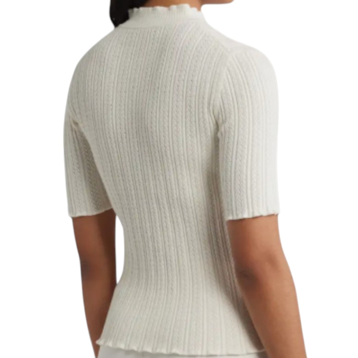 Mock Neck Short Sleeve Cotton Blend Sweater Anne Klein - Creamy White - XL