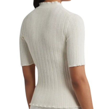 Mock Neck Short Sleeve Cotton Blend Sweater Anne Klein - Creamy White - XL