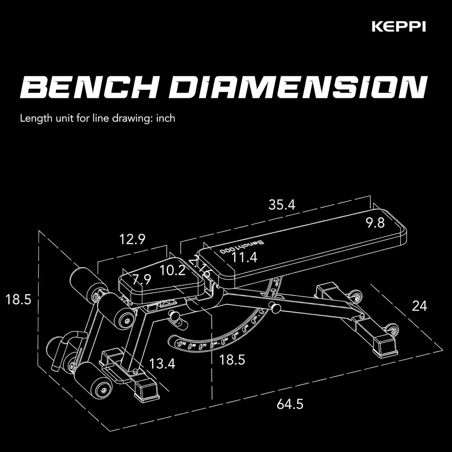 Keppi 1200LB Weight Bench, Heavy Duty Bench1000 PRO, Adjustable Workout Bench