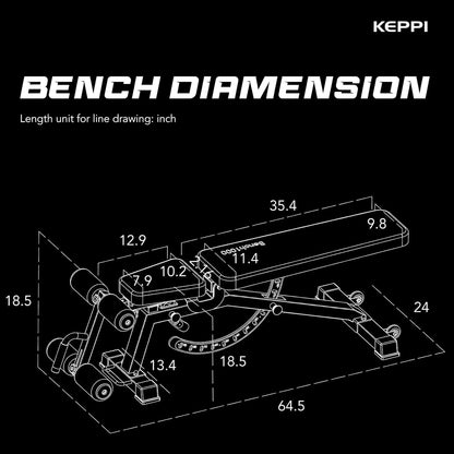 Keppi 1200LB Weight Bench, Heavy Duty Bench1000 PRO, Adjustable Workout Bench