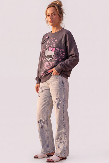 Monster High Gray & Pink Crewneck Sweatshirt Rare Limited Edition