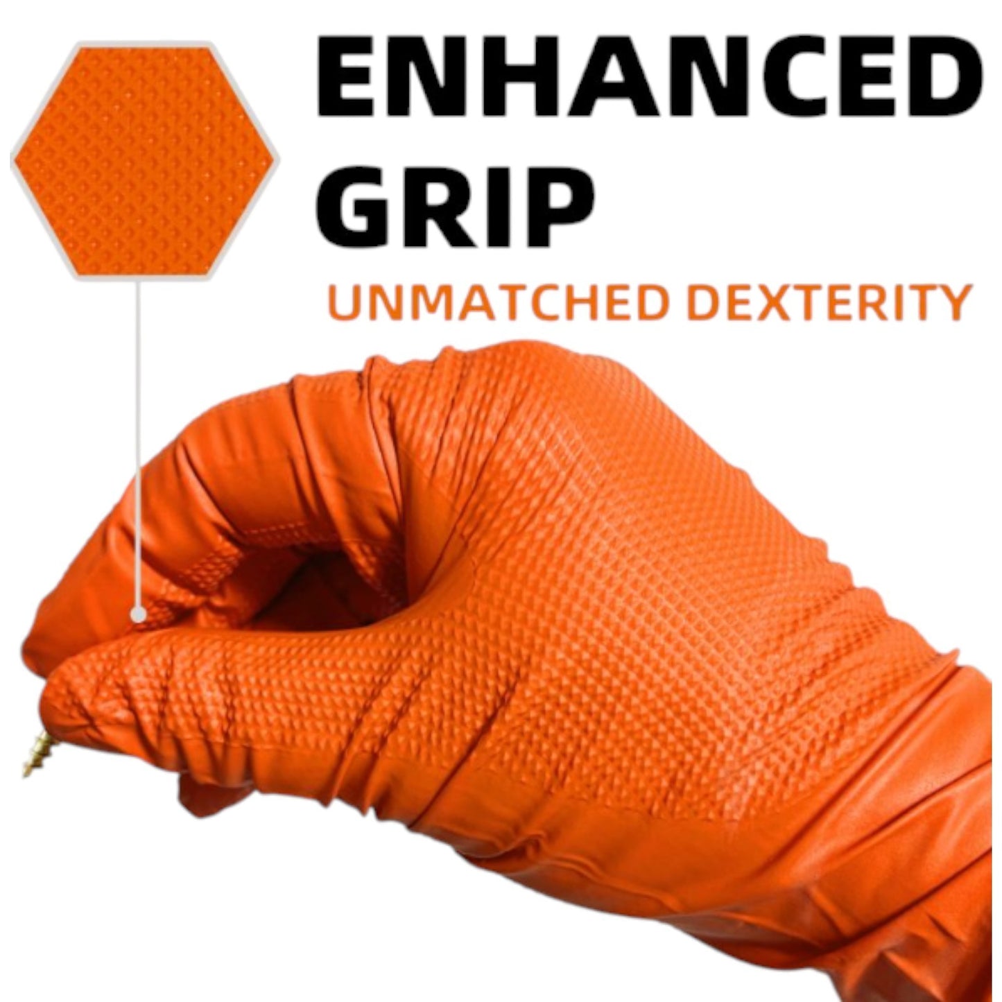 Heavy Duty Orange Industrial Nitrile Gloves with Raised Diamond Texture, 8-mil