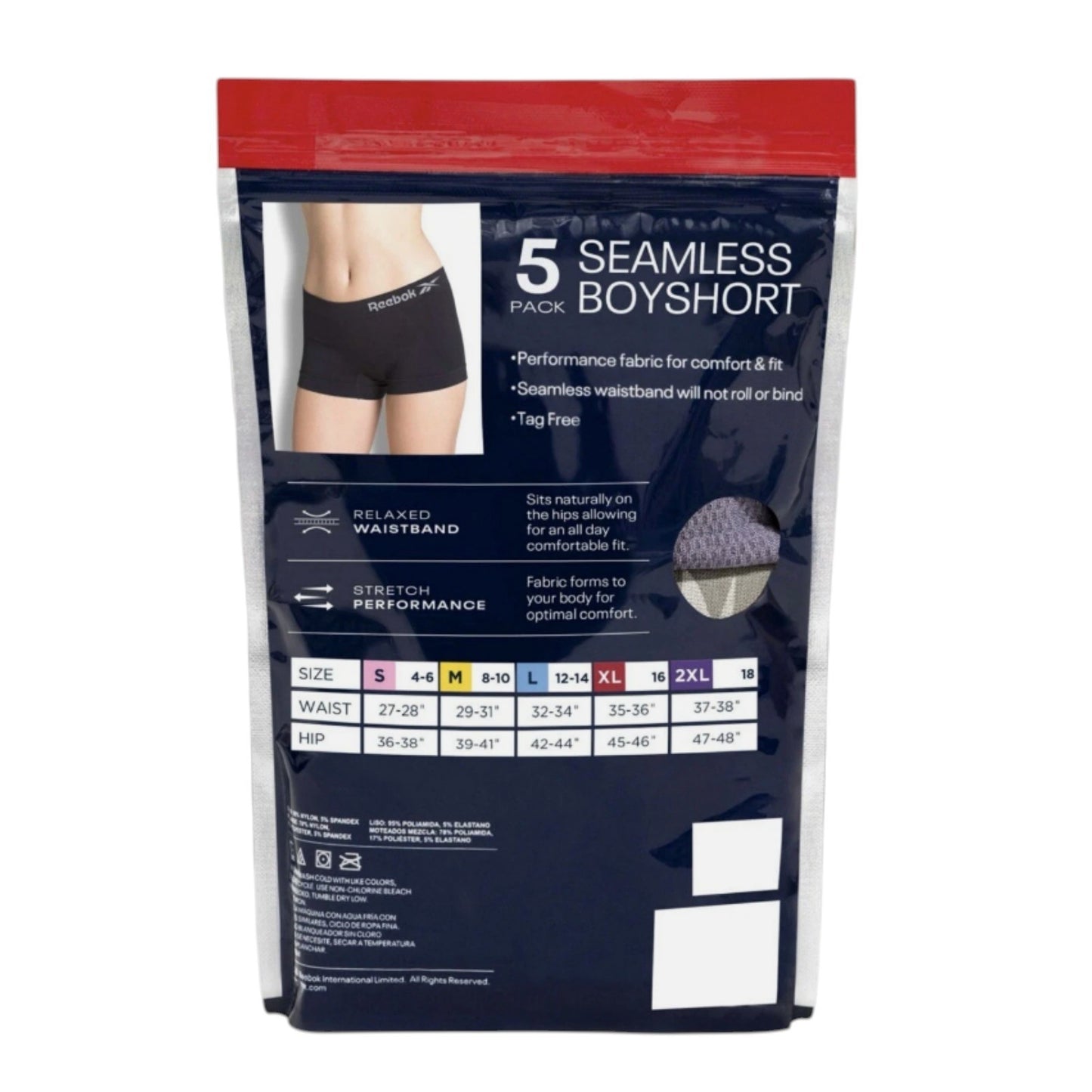 NEW Women's Reebok 5 Pack Seamless Boyshorts White Purple Black Underwear L / XL