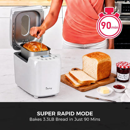 Davivy 3.3LBS 15-in-1 Bread Maker Automatic Compact Dough Machine Nonstick White