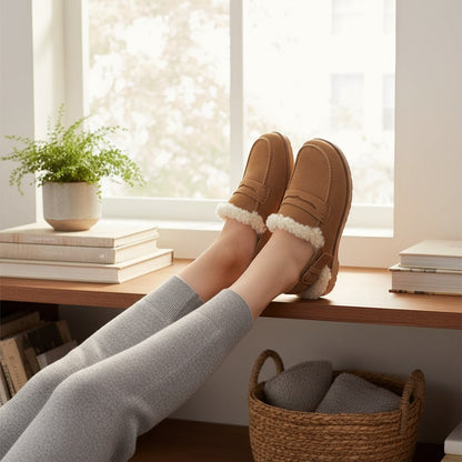 FitFlop Gen-ff Suede Shearling Loafer Back Strap Mule - Tan