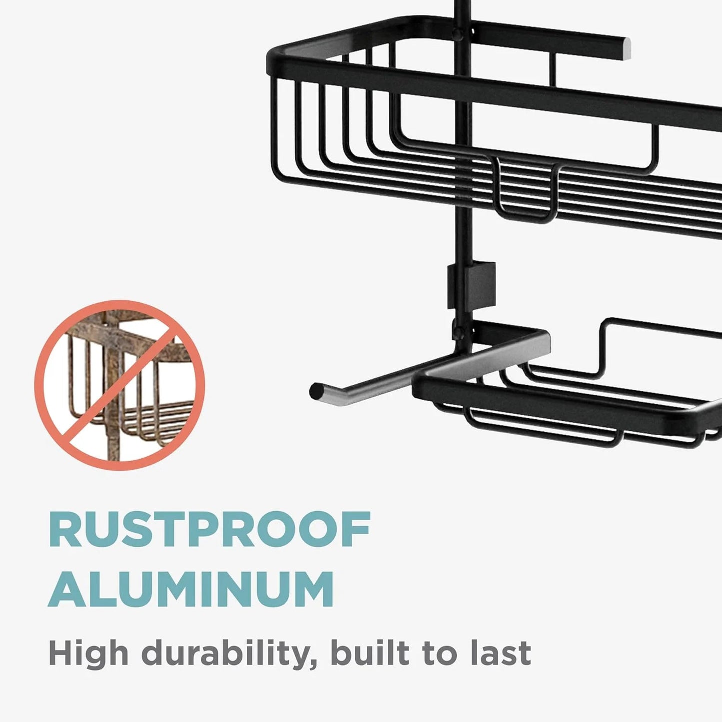 Zenna Home Rustproof Black Hanging Shower Caddy with 2 Shelves & Hooks
