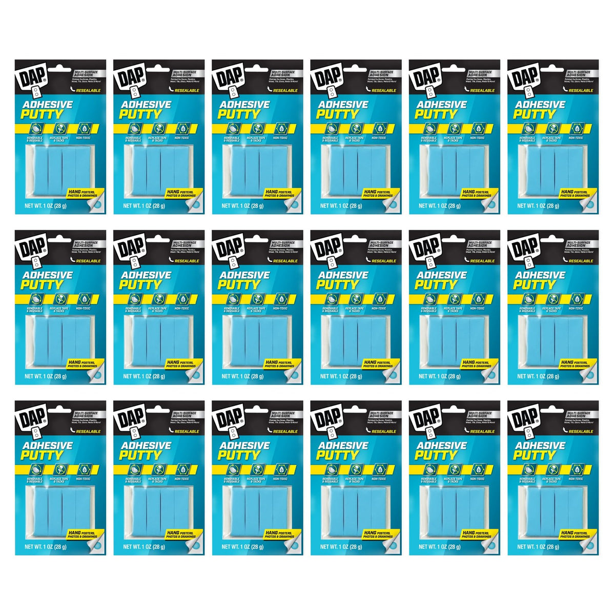 DAP 01201 Bluestik Reusable Adhesive Putty, 1 oz Size, Blue (Pack of 18)