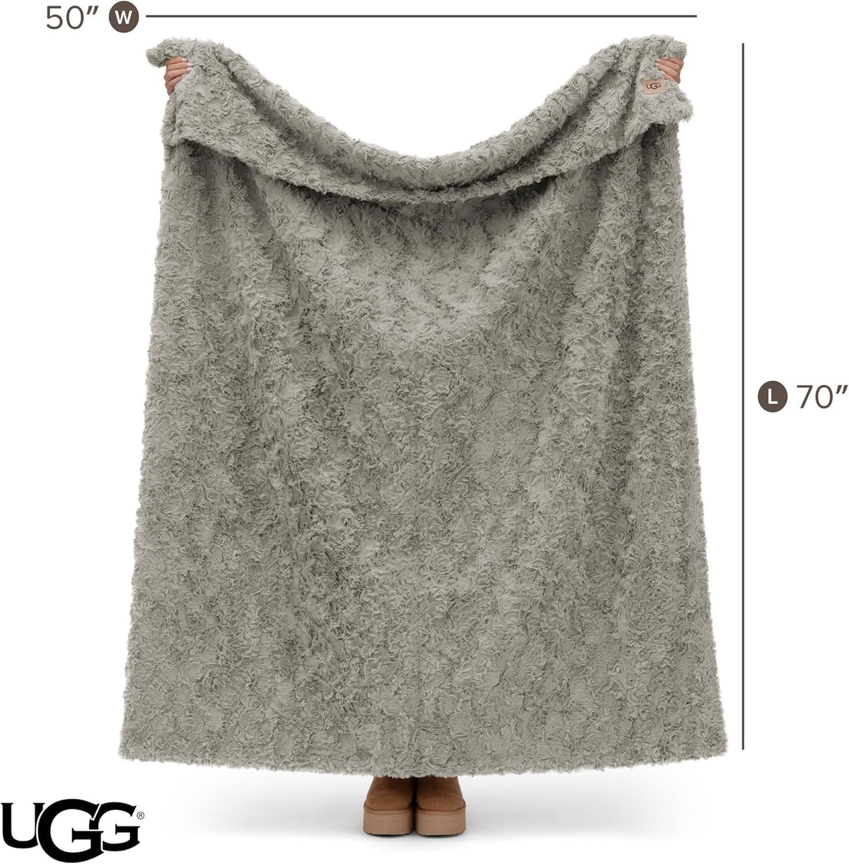 UGG Adalee Throw Blanket for Sofa, Faux Fur Blanket, 50" x 70", Seal Grey