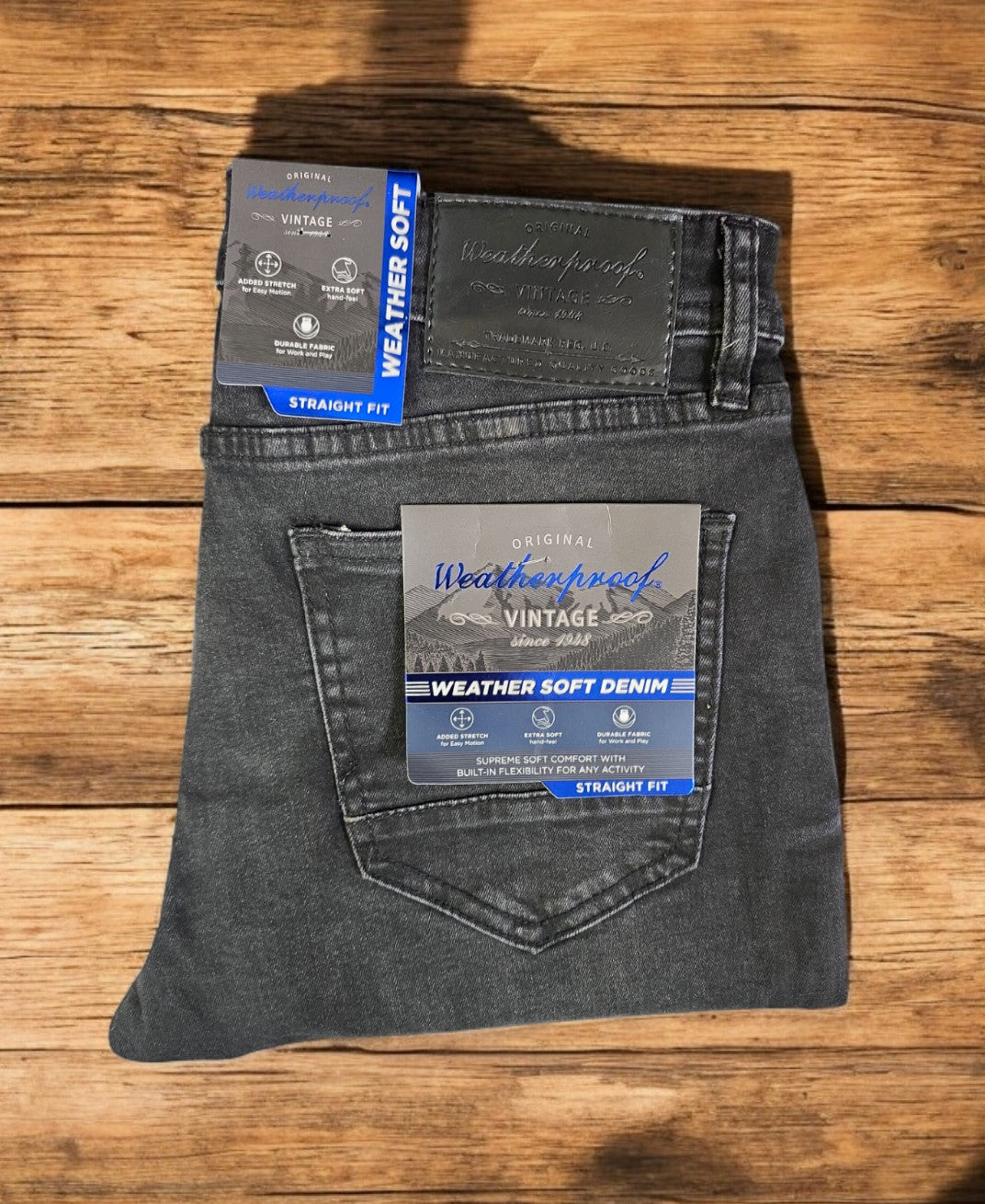 Original Weatherproof Vintage Men's Weather Soft Denim Straight Fit Jeans, Black