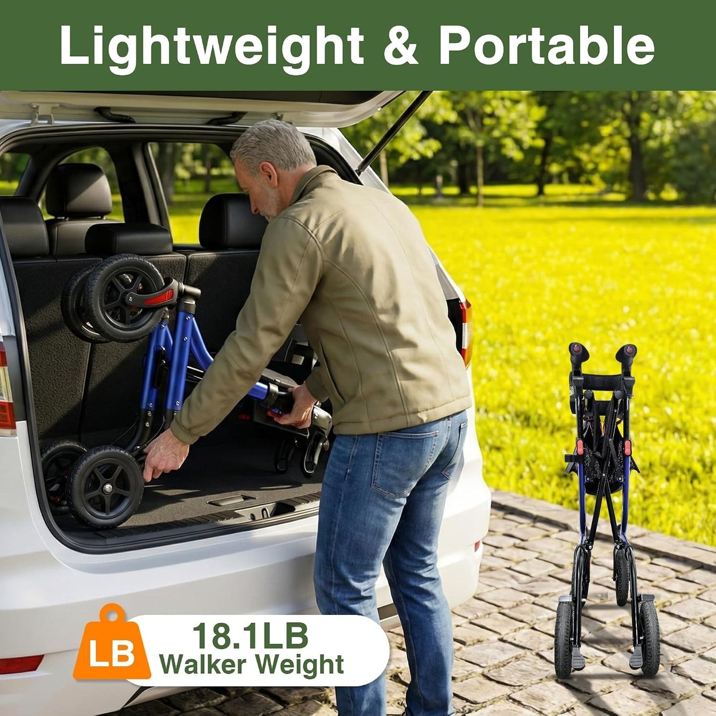 RollisRoll All Terrain Walker for Seniors with Seat, Foldable Aluminum Frame 10”