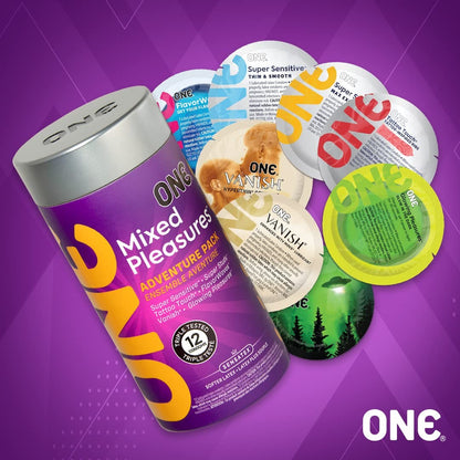 ONE® Condoms Mixed Pleasures™ | Variety Condom Pack | Thin Condoms, Glow in The