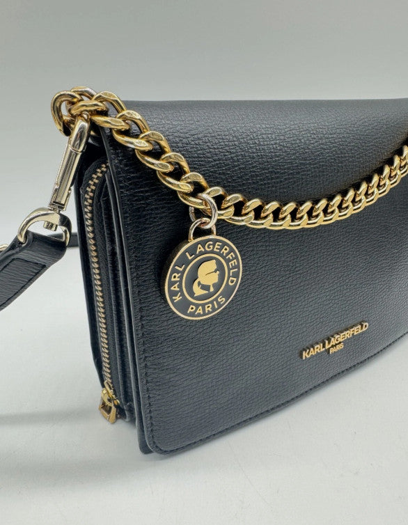 KARL LAGERFELD Paris Lourdes leather chain strap crossbody bag - BLACK