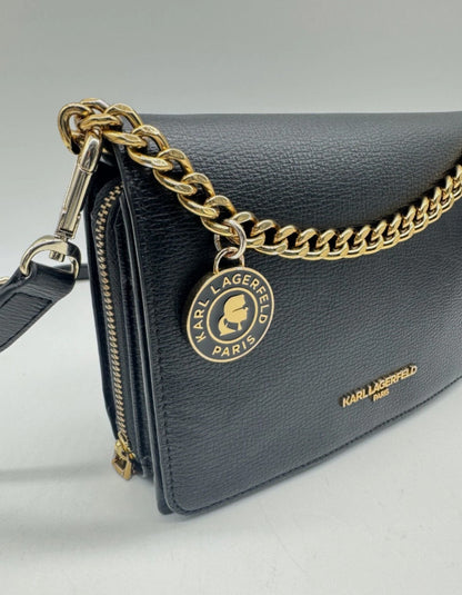 KARL LAGERFELD Paris Lourdes leather chain strap crossbody bag - BLACK