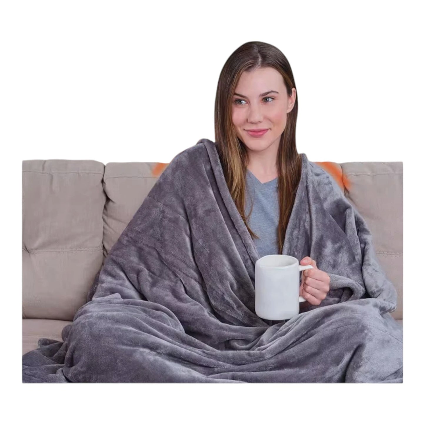 Throw Grey Plush Electric Heated Blanket, 5 Heat Settings, Auto Shut-Off, 50x60