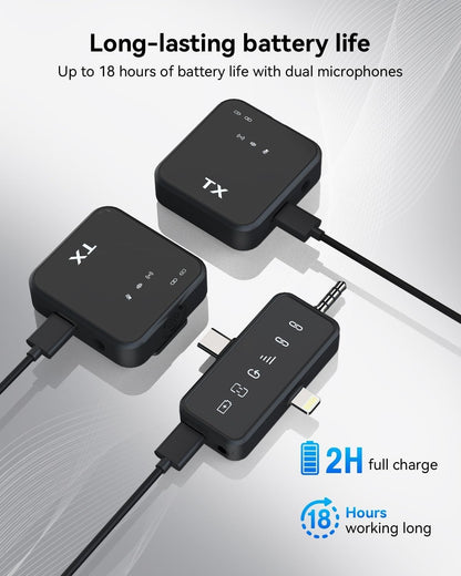 Wireless Lavalier Microphone PQRQP 3 In 1 For iPhone/Android/Camera