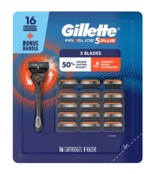 New Gillette ProGlide 5 Plus Razor Cartridges 5-Blade Refills 16 Pack + Handle