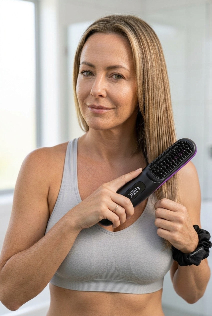 Cordless Hair Straightener Brush for Women, Portable Travel Hair Straightener...