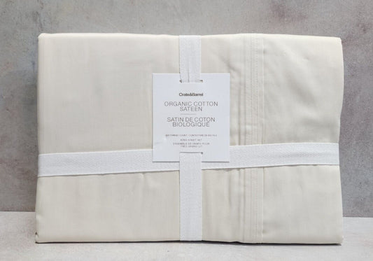 Crate&Barrel Organic 400 Thread Count Sateen Ivory King Sheet Set NWT!