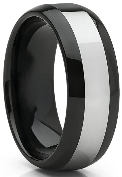 8mm Two Tone Black Tungsten Carbide Dome Comfort Fit Band