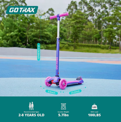Kids Kick Scooter, LED Lighted Wheels and 3 Adjustable Height Handlebars, Lea...