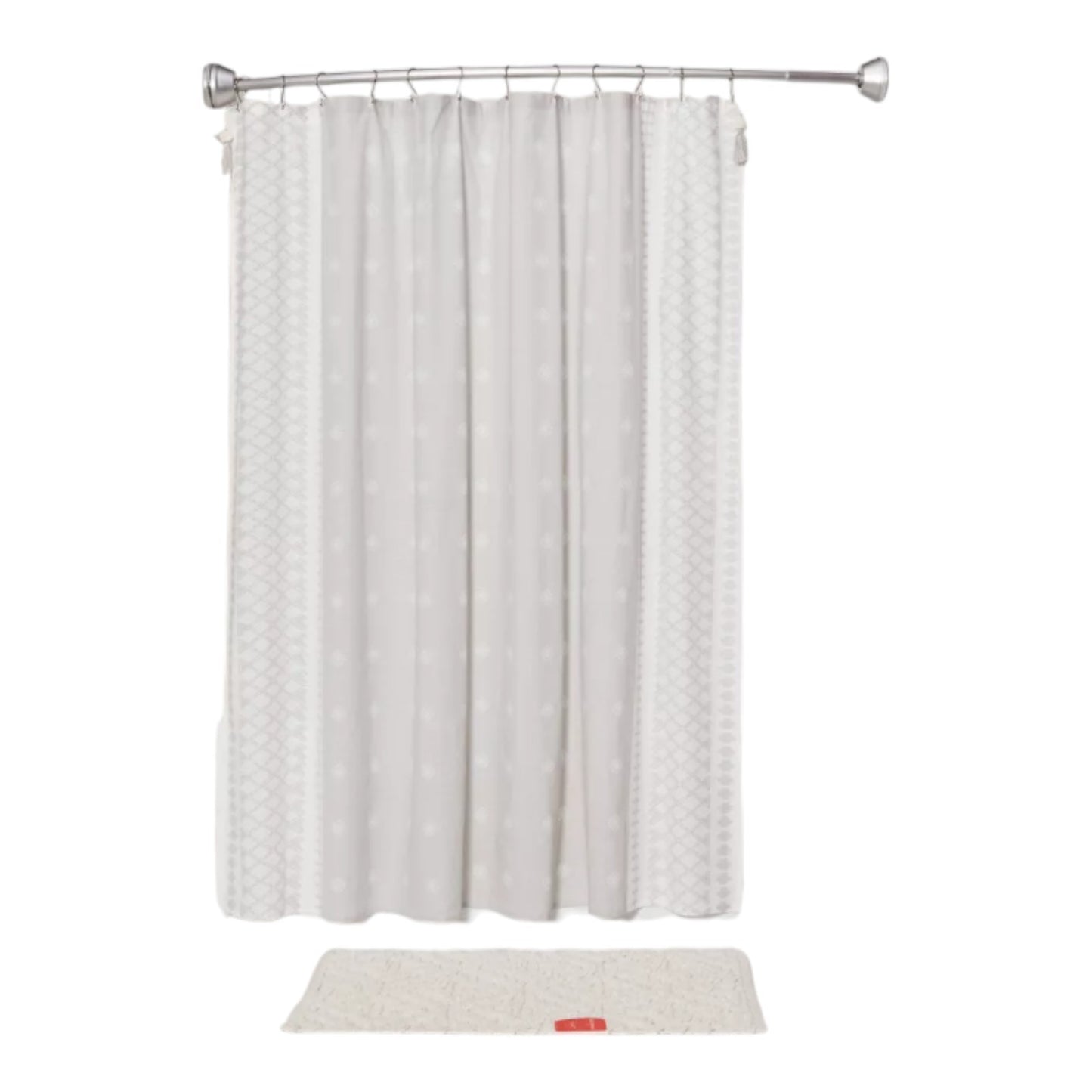 Dual Tension or Wall Mount Curved Shower Rod Silver Tapered End 50" to 72" Long