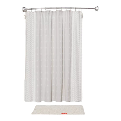 Dual Tension or Wall Mount Curved Shower Rod Silver Tapered End 50" to 72" Long