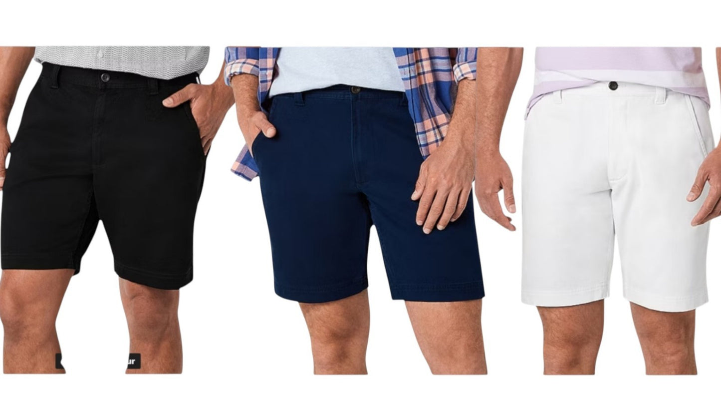St. John's Bay Men's 9" Mid Rise Stretch Fabric Chino Shorts White, Black & Blue