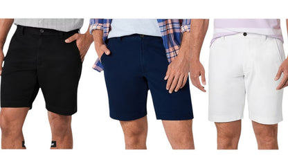 St. John's Bay Men's 9" Mid Rise Stretch Fabric Chino Shorts White, Black & Blue