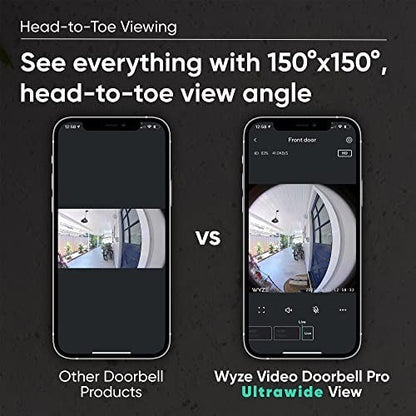 WYZE Wireless Video Doorbell Pro (Chime Included), 1440 HD Video, 1:1 Aspect Ra