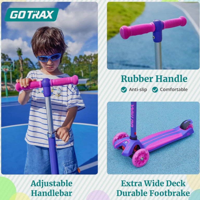 Kids Kick Scooter, LED Lighted Wheels and 3 Adjustable Height Handlebars, Lea...