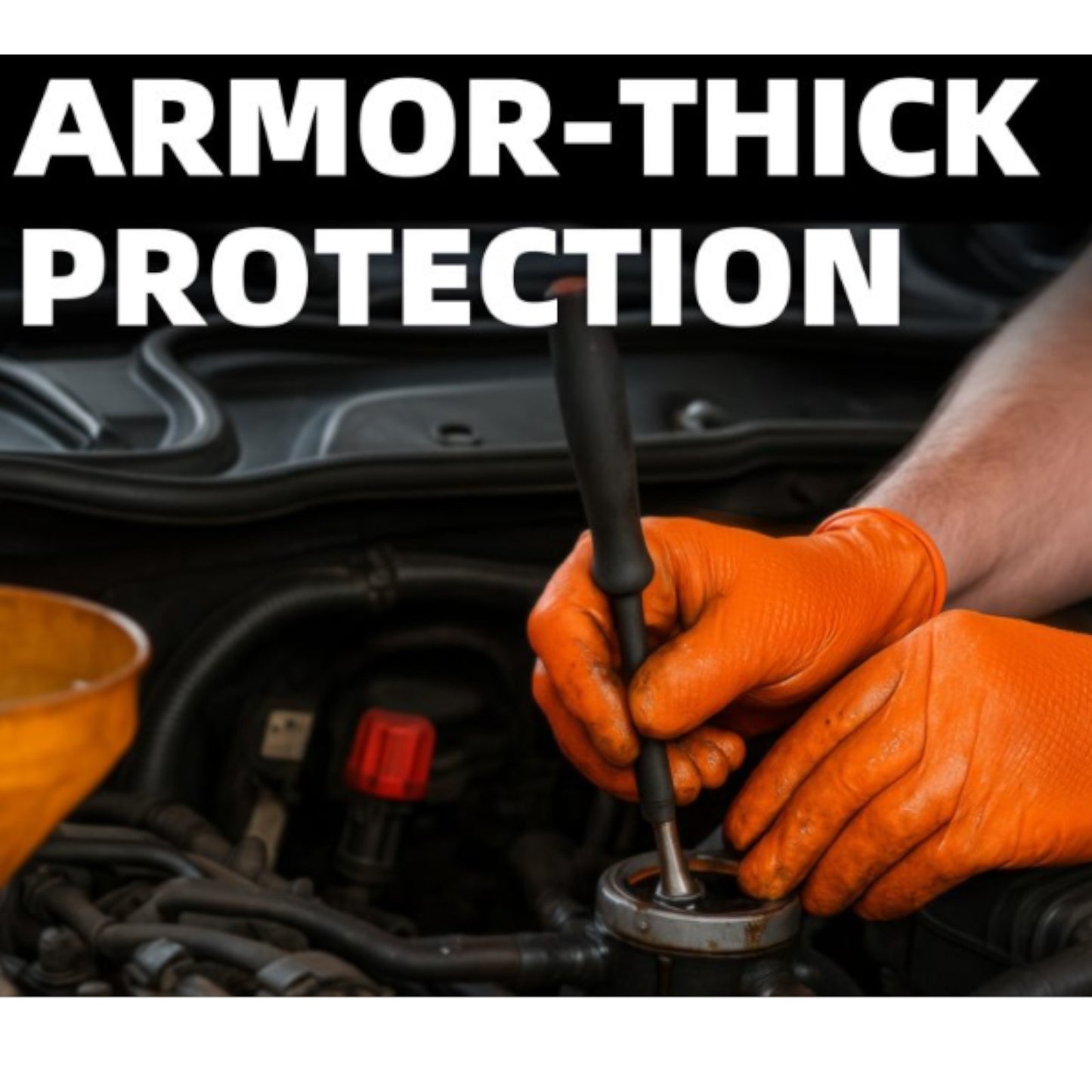 Heavy Duty Orange Industrial Nitrile Gloves with Raised Diamond Texture, 8-mil