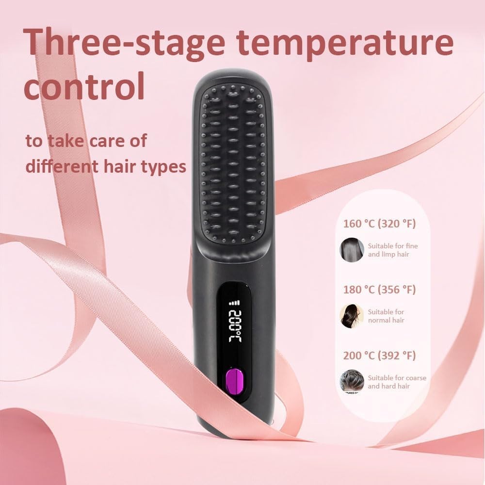 Cordless Hair Straightener Brush for Women, Portable Travel Hair Straightener...