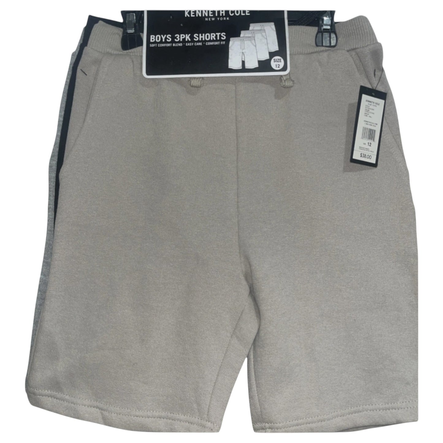 Kenneth Cole Boys 3pk Shorts | Gray, Black, Blue | Size 8, 10, 12, 14
