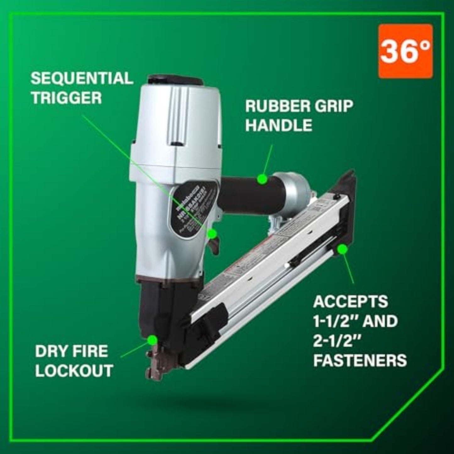 Metabo HPT NR65AK2SM 36° 2-1/2" Strap-Tite Metal Connector Strip Nailer New