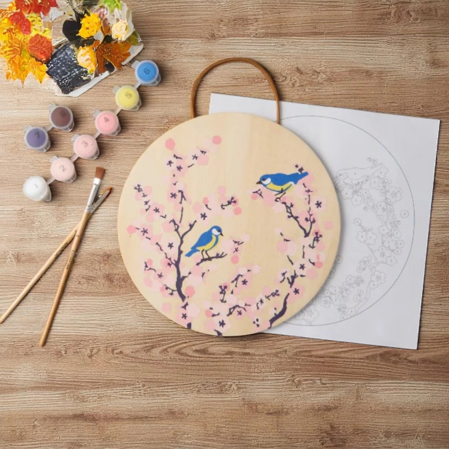 8" Cherry Blossom & Birds Paint-by-Number Plywood Surface Kit by Artist's Loft®
