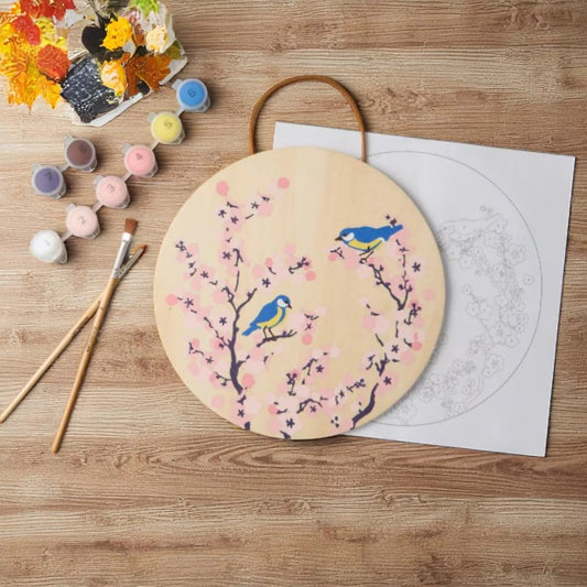 8" Cherry Blossom & Birds Paint-by-Number Plywood Surface Kit by Artist's Loft®