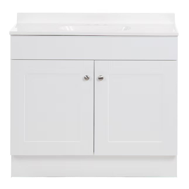Project Source Dover 36 in White Single Sink Bathroom Vanity with White Top