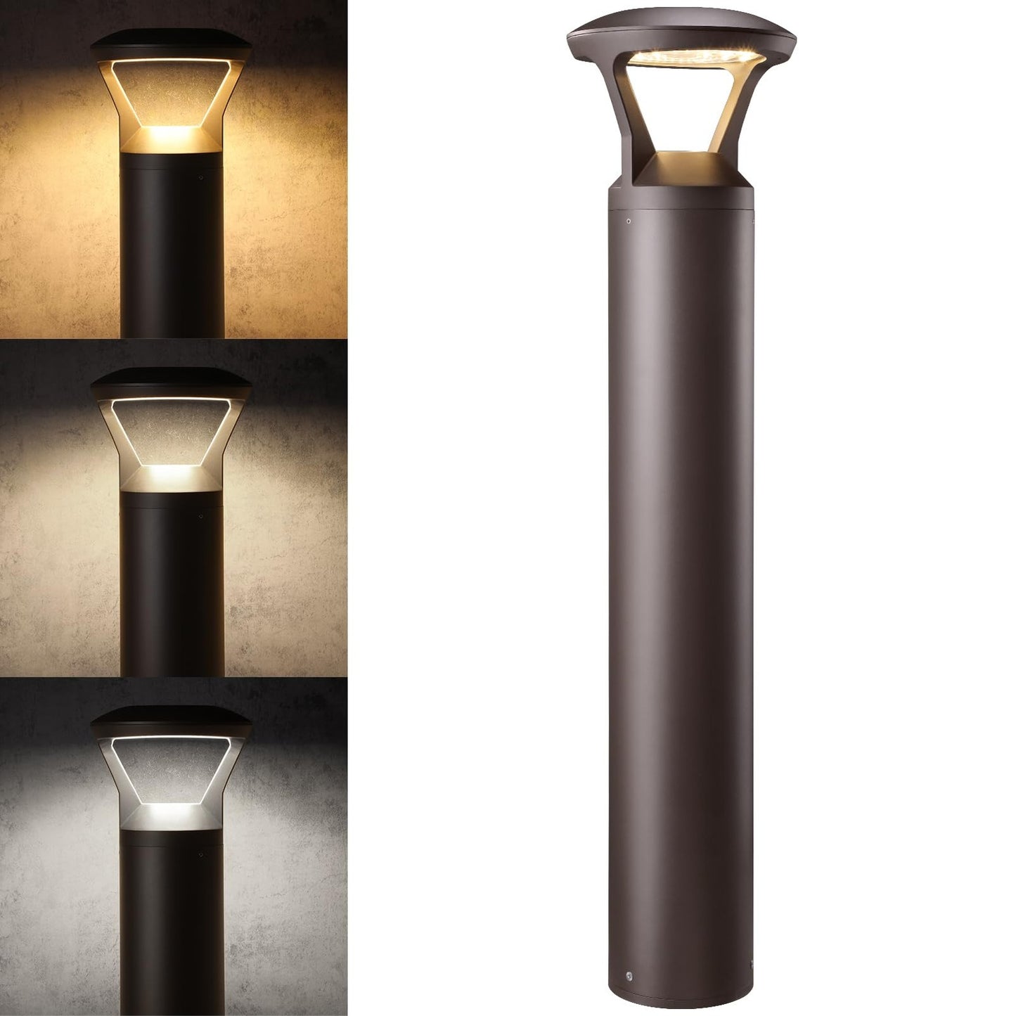 LEONLITE 3CCT LED Bollard Landscape Pathway Light, 42" 14W/19W/24W Adjustable Wt