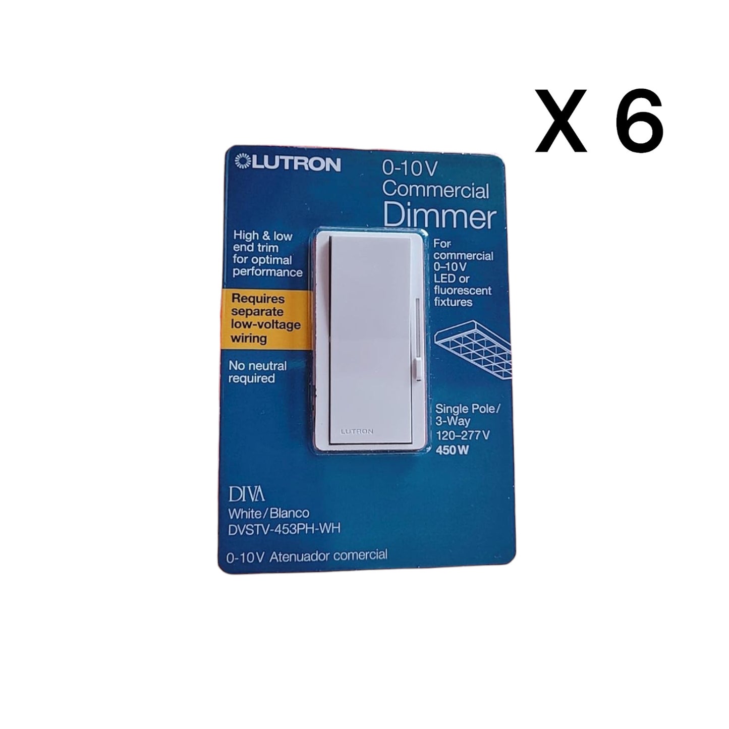 LOT OF 6 Lutron DVSTV-453PH-WH Diva 0–10V Commercial Dimmer 3-way Single-Pole